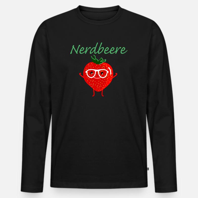 Erdbeere als Nerd - Männer Premium Bio Langarmshirt - Schwarz