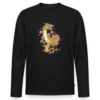 Japanese Dragon Cherry Blossoms Sakura Dragon - Men's Premium Organic Long Sleeve Shirt - black - Front - Nico (187cm)