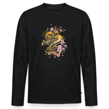 Japanese Dragon Cherry Blossoms Sakura Dragon - Men's Premium Organic Long Sleeve Shirt - black - Front - Nico (187cm)