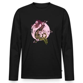 Japanese Dragon Cherry Blossoms Sakura Dragon - Men's Premium Organic Long Sleeve Shirt - black - Front - Nico (187cm)