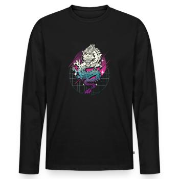 Japanischer Drache Vaporwave Drachen Japan - Männer Premium Bio Langarmshirt - Schwarz - Vorne - Nico (187cm)