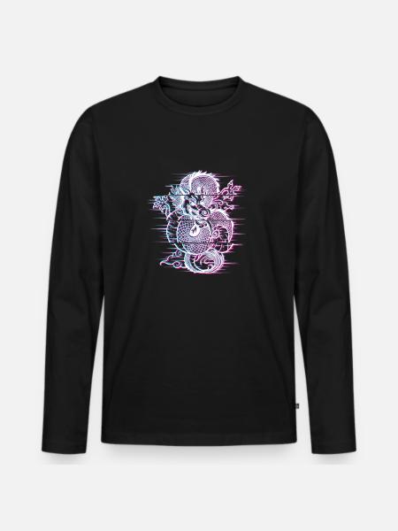 Japanese Dragon Vaporwave Japan Glitch Effect - Men's Premium Organic Long Sleeve Shirt - black