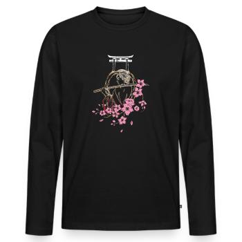 Japanischer Samurai mit Kirschblüten und Sakura - Männer Premium Bio Langarmshirt - Schwarz - Vorne - Nico (187cm)