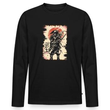 Japanischer Samurai Krieger mit Samurai und Ronin - Männer Premium Bio Langarmshirt - Schwarz - Vorne - Nico (187cm)