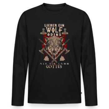Wikinger Lieber ein Wolf Odins als ein Lamm Gottes - Männer Premium Bio Langarmshirt - Schwarz - Vorne - Nico (187cm)