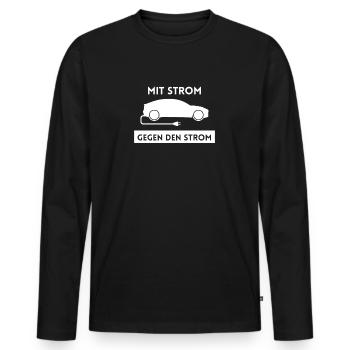 Mit Strom gegen den Strom - Elektroauto - Männer Premium Bio Langarmshirt - Schwarz - Vorne - Nico (187cm)