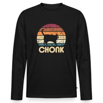 Funny Thick Chonk Cat Gift - Men's Premium Organic Long Sleeve Shirt - black - Front - Nico (187cm)