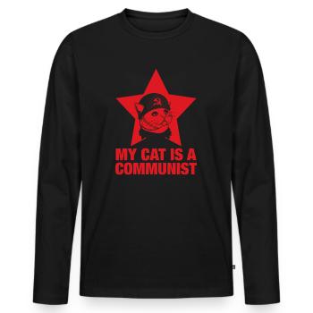 My Cat Is A Communist - Men's Premium Organic Long Sleeve Shirt - black - Front - Nico (187cm)