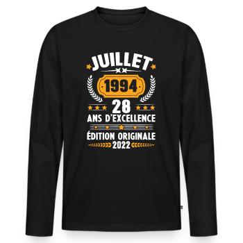 Cadeau d'anniversaire 28 Ans, Né en juillet 1994 - T-shirt manches longues Premium bio Homme - noir - Devant - Nico (187cm)