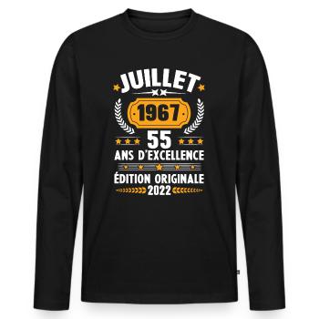 Cadeau d'anniversaire 55 Ans, Né en juillet 1967 - T-shirt manches longues Premium bio Homme - noir - Devant - Nico (187cm)