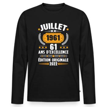 Cadeau d'anniversaire 61 Ans, Né en juillet 1961 - T-shirt manches longues Premium bio Homme - noir - Devant - Nico (187cm)