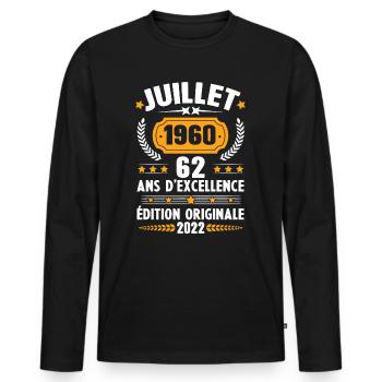 Cadeau d'anniversaire 62 Ans, Né en juillet 1960 - T-shirt manches longues Premium bio Homme - noir - Devant - Nico (187cm)