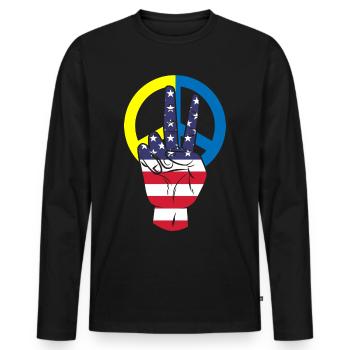 Amerika Flagge Friedenszeichen Ukraine Flagge - Männer Premium Bio Langarmshirt - Schwarz - Vorne - Nico (187cm)