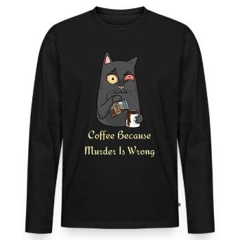 Kaffee Tshirt- lustige Kaffee Sprüche mit Katze - Männer Premium Bio Langarmshirt - Schwarz - Vorne - Nico (187cm)