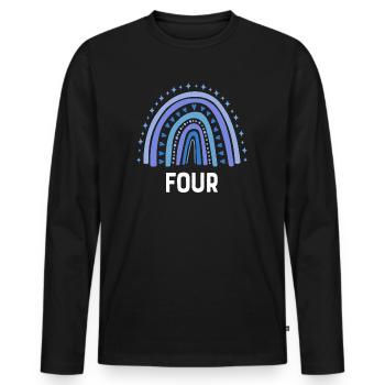 Blau Regenbogen Vier Jahre 4. Geburtstag - Männer Premium Bio Langarmshirt - Schwarz - Vorne - Nico (187cm)