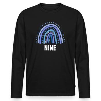 Blau Regenbogen Neun Jahre 9. Geburtstag - Männer Premium Bio Langarmshirt - Schwarz - Vorne - Nico (187cm)