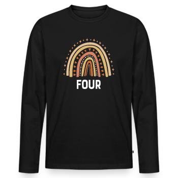 Orange Rainbow Four Years 4th Birthday - Men's Premium Organic Long Sleeve Shirt - black - Front - Nico (187cm)