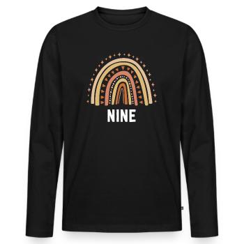Orange Rainbow Nine Years 9th Birthday - Men's Premium Organic Long Sleeve Shirt - black - Front - Nico (187cm)