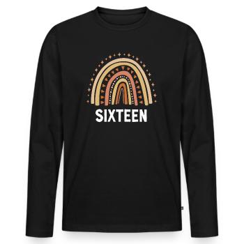 Orange Rainbow seize ans 16e anniversaire - T-shirt manches longues Premium bio Homme - noir - Devant - Nico (187cm)