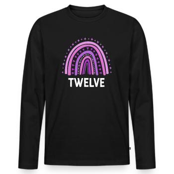 Purple Rainbow Twelve Years 12th Birthday - Men's Premium Organic Long Sleeve Shirt - black - Front - Nico (187cm)