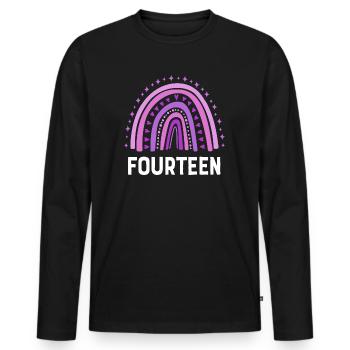 Arc-en-ciel violet Quatorze ans 14e anniversaire - T-shirt manches longues Premium bio Homme - noir - Devant - Nico (187cm)