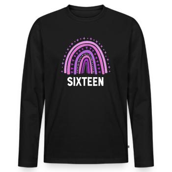 Purple Rainbow seize ans 16e anniversaire - T-shirt manches longues Premium bio Homme - noir - Devant - Nico (187cm)