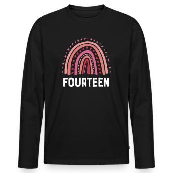Arc-en-ciel rouge Quatorze ans 14e anniversaire - T-shirt manches longues Premium bio Homme - noir - Devant - Nico (187cm)