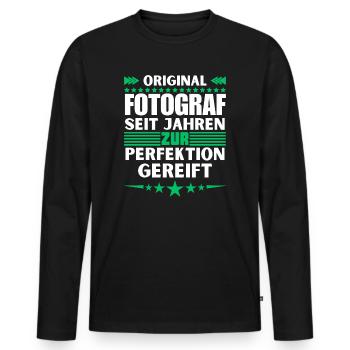 Photographe mûri à la perfection - T-shirt manches longues Premium bio Homme - noir - Devant - Nico (187cm)