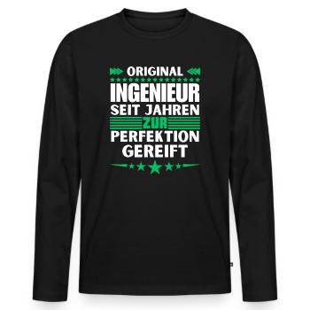 Engineer matured to perfection - Men's Premium Organic Long Sleeve Shirt - black - Front - Nico (187cm)