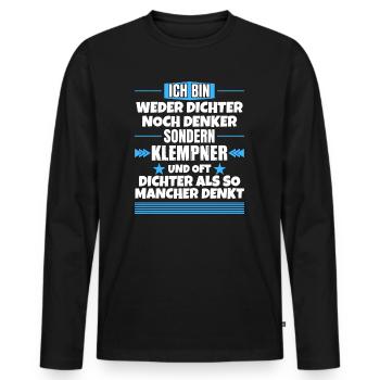 Ni poète ni penseur, mais plombier - T-shirt manches longues Premium bio Homme - noir - Devant - Nico (187cm)