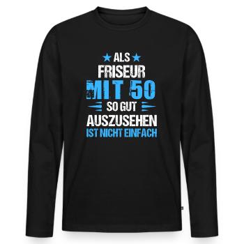 À 50 ans beau coiffeur - T-shirt manches longues Premium bio Homme - noir - Devant - Nico (187cm)