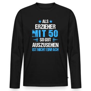 À 50 ans, beau pédagogue - T-shirt manches longues Premium bio Homme - noir - Devant - Nico (187cm)
