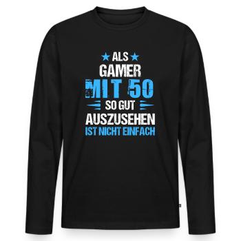 With 50 good-looking gamers - Men's Premium Organic Long Sleeve Shirt - black - Front - Nico (187cm)
