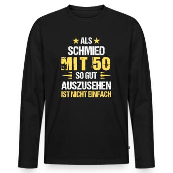 At 50 handsome blacksmith - Men's Premium Organic Long Sleeve Shirt - black - Front - Nico (187cm)