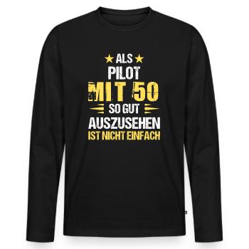 Mit 50 gut aussehender Pilot - Männer Premium Bio Langarmshirt - Schwarz - Vorne - Nico (187cm)