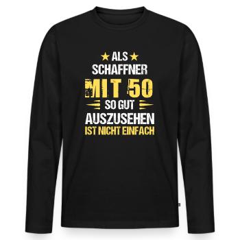 Mit 50 gut aussehender Schaffner - Männer Premium Bio Langarmshirt - Schwarz - Vorne - Nico (187cm)