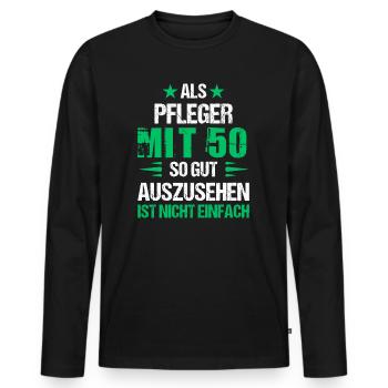 Belle infirmière à 50 ans - T-shirt manches longues Premium bio Homme - noir - Devant - Nico (187cm)