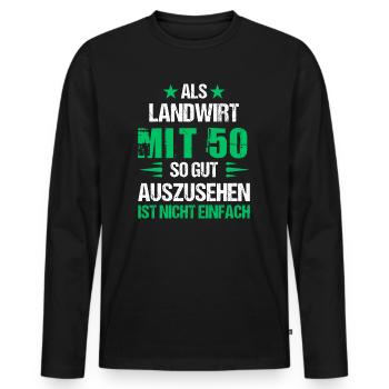 A 50 ans, beau fermier - T-shirt manches longues Premium bio Homme - noir - Devant - Nico (187cm)