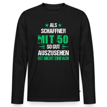 At 50 handsome conductor - Men's Premium Organic Long Sleeve Shirt - black - Front - Nico (187cm)