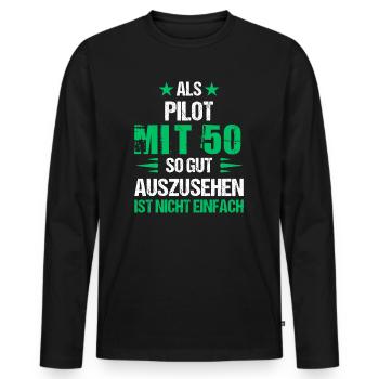 À 50 ans, beau pilote - T-shirt manches longues Premium bio Homme - noir - Devant - Nico (187cm)