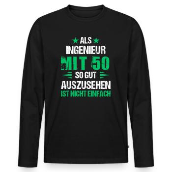 At 50 handsome engineer - Men's Premium Organic Long Sleeve Shirt - black - Front - Nico (187cm)