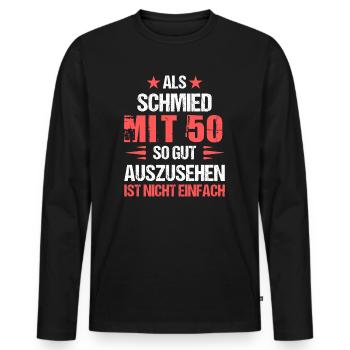 À 50 ans, beau forgeron - T-shirt manches longues Premium bio Homme - noir - Devant - Nico (187cm)