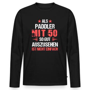 At 50 handsome paddler - Men's Premium Organic Long Sleeve Shirt - black - Front - Nico (187cm)