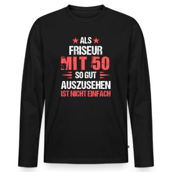 À 50 ans beau coiffeur - T-shirt manches longues Premium bio Homme - noir - Devant - Nico (187cm)