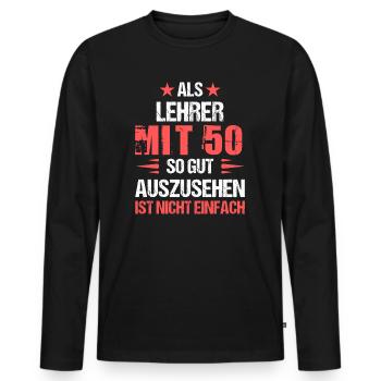 Mit 50 gut aussehender Lehrer - Männer Premium Bio Langarmshirt - Schwarz - Vorne - Nico (187cm)