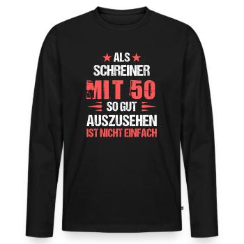 With 50 handsome carpenter - Men's Premium Organic Long Sleeve Shirt - black - Front - Nico (187cm)