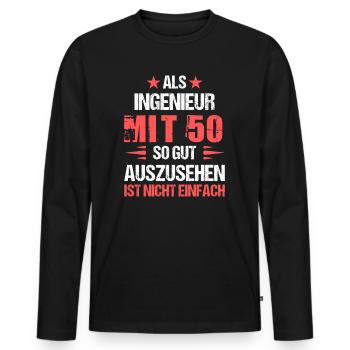 À 50 ans, bel ingénieur - T-shirt manches longues Premium bio Homme - noir - Devant - Nico (187cm)