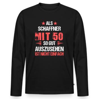 At 50 handsome conductor - Men's Premium Organic Long Sleeve Shirt - black - Front - Nico (187cm)