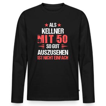 With 50 handsome waiter - Men's Premium Organic Long Sleeve Shirt - black - Front - Nico (187cm)
