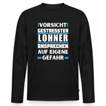 Gestresster Lohner nicht ansprechen! - Männer Premium Bio Langarmshirt - Schwarz - Vorne - Nico (187cm)